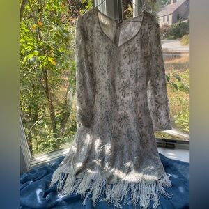 White beaded fringe dress